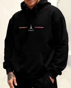 Paris Eiffel Tower with French Flag Stripes Cozy Graphic Hoodie for Men and Women - Casual Vintage, Long Sleeve, Soft Fabric, Comfortable Fit