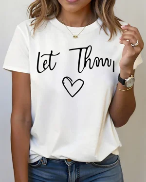 Let Thy Heart Summer Cotton Graphic T Shirt - Casual Vintage, Short Sleeve, Soft Fabric, Comfortable Fit