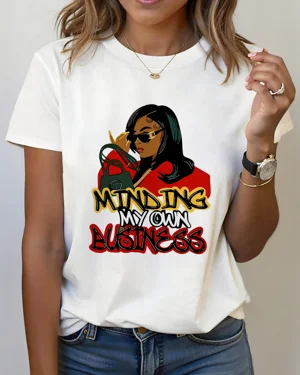 Minding My Own Business Summer Cotton Graphic T Shirt - Casual Urban, Short Sleeve, Soft Fabric, Comfortable Fit
