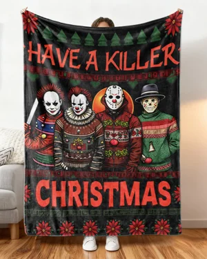 Funny Horror Christmas Holiday Gift Blanket-Cozy Graphic,Warm,Plush,Durable,For Couch,Living Room Use