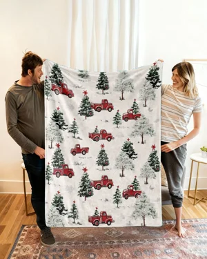 Vintage Holiday Red Truck Christmas Blessings Blanket-Cozy Classic,Warm,Plush,Durable,For Couch,Bedroom Use