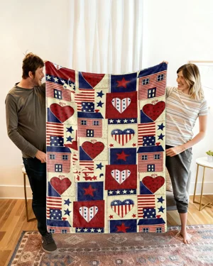 Patriotic Love and Home Blessings Gift Blanket-Cozy Classic,Warm,Plush,Durable,For Couch,Bedroom Use