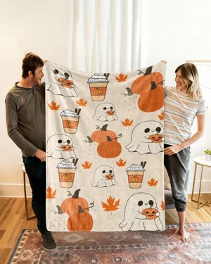 Cute Ghost Pumpkin Halloween Love Blanket-Cozy Cute,Plush,Warm,Lightweight,For Couch,Home Decor