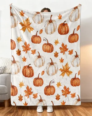 Autumn Pumpkins and Fall Leaves Holiday Blanket-Cozy Classic,Plush,Warm,Lightweight,For Couch,Bedroom Use