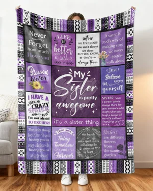 My Sister Is Pretty Awesome Letter Blanket-Sentimental,Cute,Super Soft,Warm & Lightweight,Skin-Friendly Fabric
