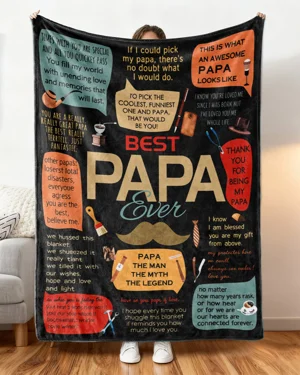 Best Papa Ever Letter Blanket-Classic Sentimental,Super Soft,Warm & Lightweight,Skin-Friendly Fabric