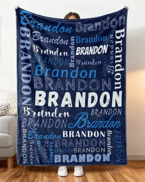 Brandon Name Typography Letter Blanket-Modern Graphic,Super Soft,Warm & Lightweight,Skin-Friendly Fabric