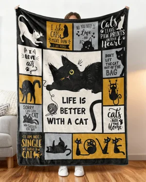 Life Is Better With A Cat Love Gift Blanket-Cute Graphic,Plush,Warm,Skin-Friendly,For Sofa,Bedroom Use
