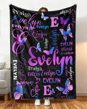 Evelyn Butterfly Design Letter Blanket-Cute Graphic,Super Soft,Warm & Lightweight,Skin-Friendly Fabric