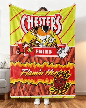 Chester's Fries Flamin' Hot Snack Packaging Print Blanket-Vintage,Graphic,Super Soft,Warm & Lightweight,Skin-Friendly Fabric