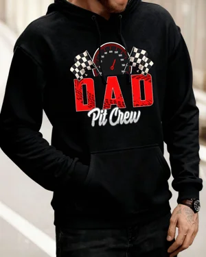 Dad Pit Crew Cozy Graphic Hoodie for Men and Women - Sporty Retro, Long Sleeve, Soft Fabric, Comfortable Fit