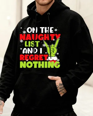 Christmas Naughty List Regret Nothing Cozy Graphic Hoodie for Men and Women - Funny Retro, Long Sleeve, Soft Fabric, Comfortable Fit