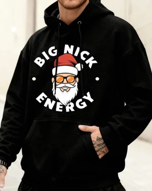 Big Nick Energy Christmas Santa Cozy Graphic Hoodie for Men and Women - Casual Funny, Long Sleeve, Soft Fabric, Comfortable Fit
