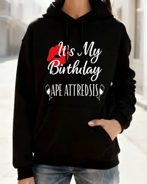 Mom Birthday Lips and Wine Cozy Graphic Hoodie for Men and Women - Casual Chic, Long Sleeve, Soft Fabric, Comfortable Fit