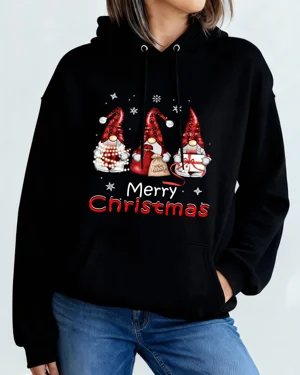 Merry Christmas Gnomes with Gifts Cozy Graphic Hoodie for Men and Women - Casual Vintage, Long Sleeve, Soft Fabric, Comfortable Fit