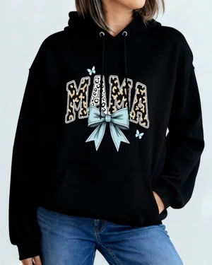 Mama Leopard Print Blue Bow...