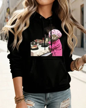 Cooking Cat in Pink Robe...