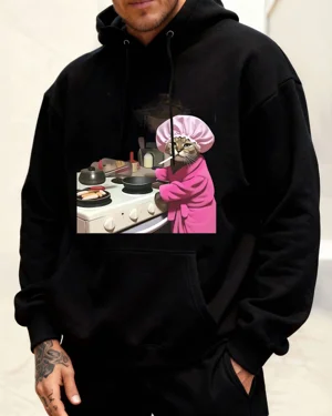 Cooking Cat in Pink Robe...