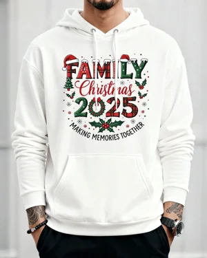 Family Christmas 2025 Making Memories Together Summer Cozy Graphic Hoodie - Casual Vintage, Long Sleeve, Soft Fabric, Comfortable Fit