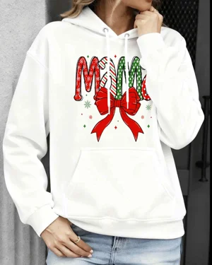 Christmas Mama Bow Mom Cozy Graphic Hoodie for Men and Women - Casual Festive, Long Sleeve, Soft Fabric, Comfortable Fit