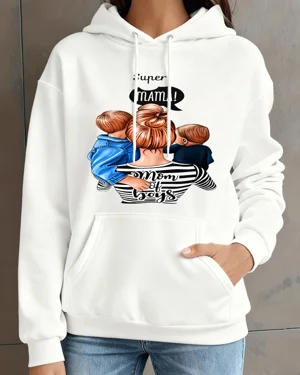 Super Mama Mom of Boys Cozy Graphic Hoodie for Men and Women - Casual Graphic, Long Sleeve, Soft Fabric, Comfortable Fit