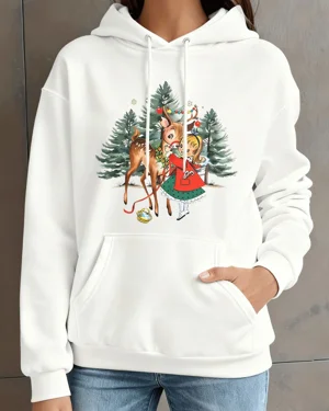 Girl and Reindeer Winter...