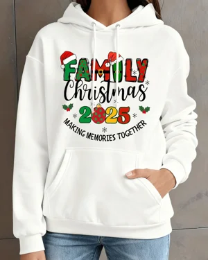 Family Christmas 2025 Making Memories Together Summer Cozy Graphic Hoodie - Casual Vintage, Long Sleeve, Soft Fabric, Comfortable Fit