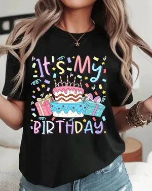 Mom Birthday Cake Celebration Summer Cotton Graphic T Shirt - Casual Fun, Short Sleeve, Soft Fabric, Comfortable Fit