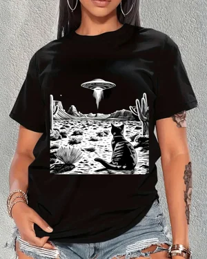 Cat Watching UFO in Desert...