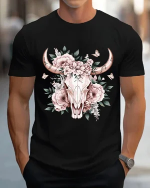 Floral Bull Skull with...