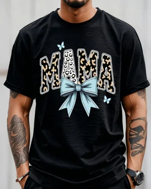 Mama Leopard Print Blue Bow...