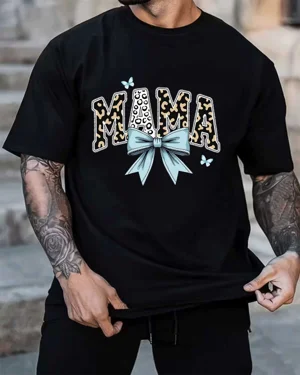 Mama Leopard Print Blue Bow...