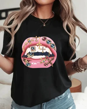 Jeweled Cross Pink Lips...