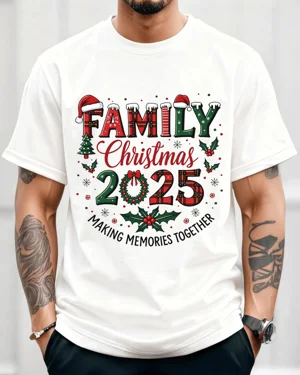 Family Christmas 2025 Making Memories Together Summer Cotton Graphic T Shirt - Casual Vintage,Short Sleeve,Soft Fabric,Comfortable Fit