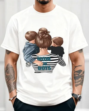 Mom of Boys Striped Shirt...