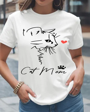 Cat Mom Line Art with Heart...