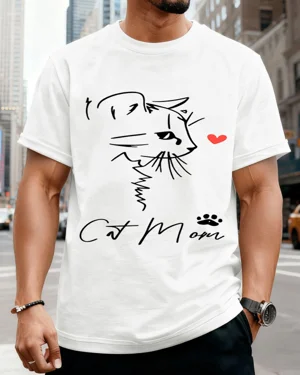 Cat Mom Line Art with Heart...