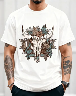 Boho Bull Skull with Floral...