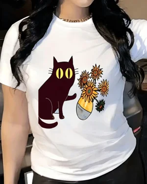 Black Cat with Sunflowers...