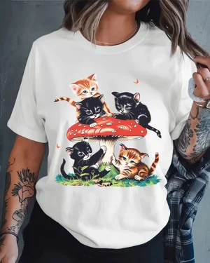 Playful Kittens on Mushroom...