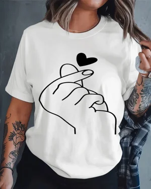Finger Heart Line Art...
