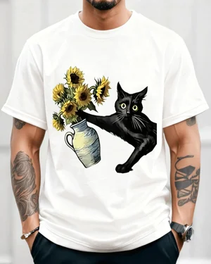 Black Cat with Sunflowers...