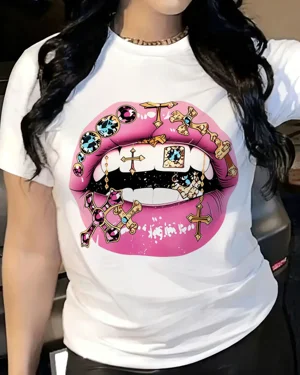 Pink Lips with Gold Cross...