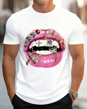 Pink Lips with Gold Cross...