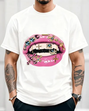 Pink Lips with Jeweled...